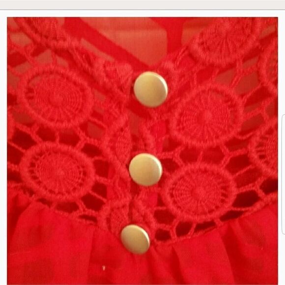 Calvin Klein Long Sleeve Lace Blouse Red Small - Picture 3 of 6